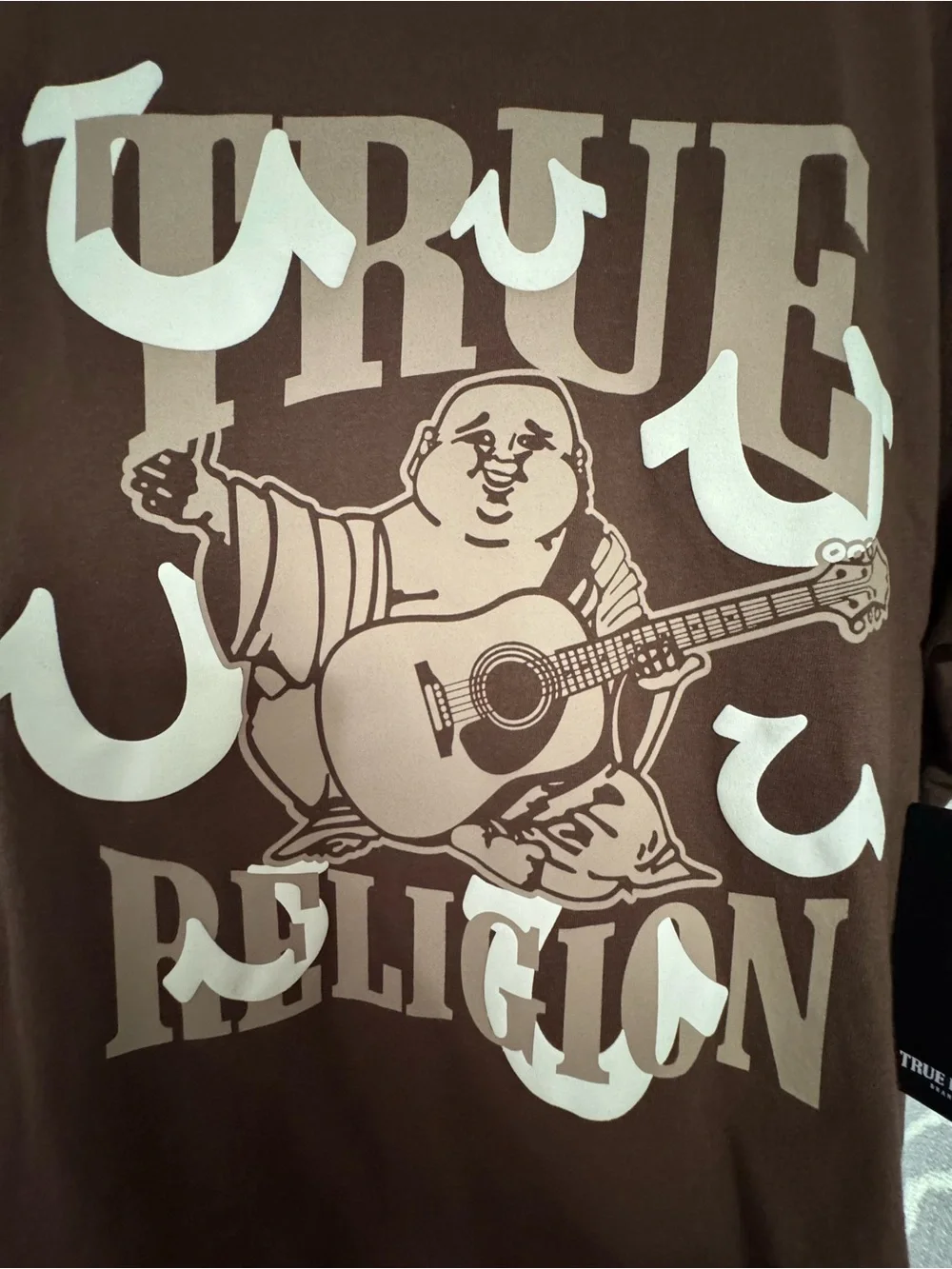 True Religion Brown Tee with Cream Graphic Buddha Logo
